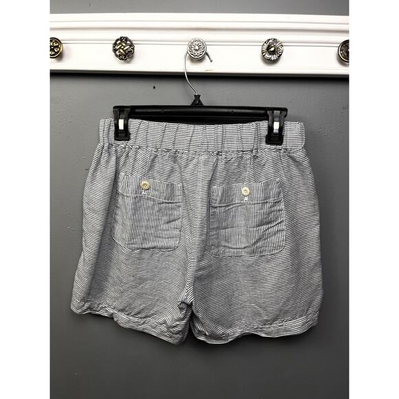 Talbots Linen shorts Womens XS Gray White Striped Drawstring Pull On Pockets - Picture 2 of 8
